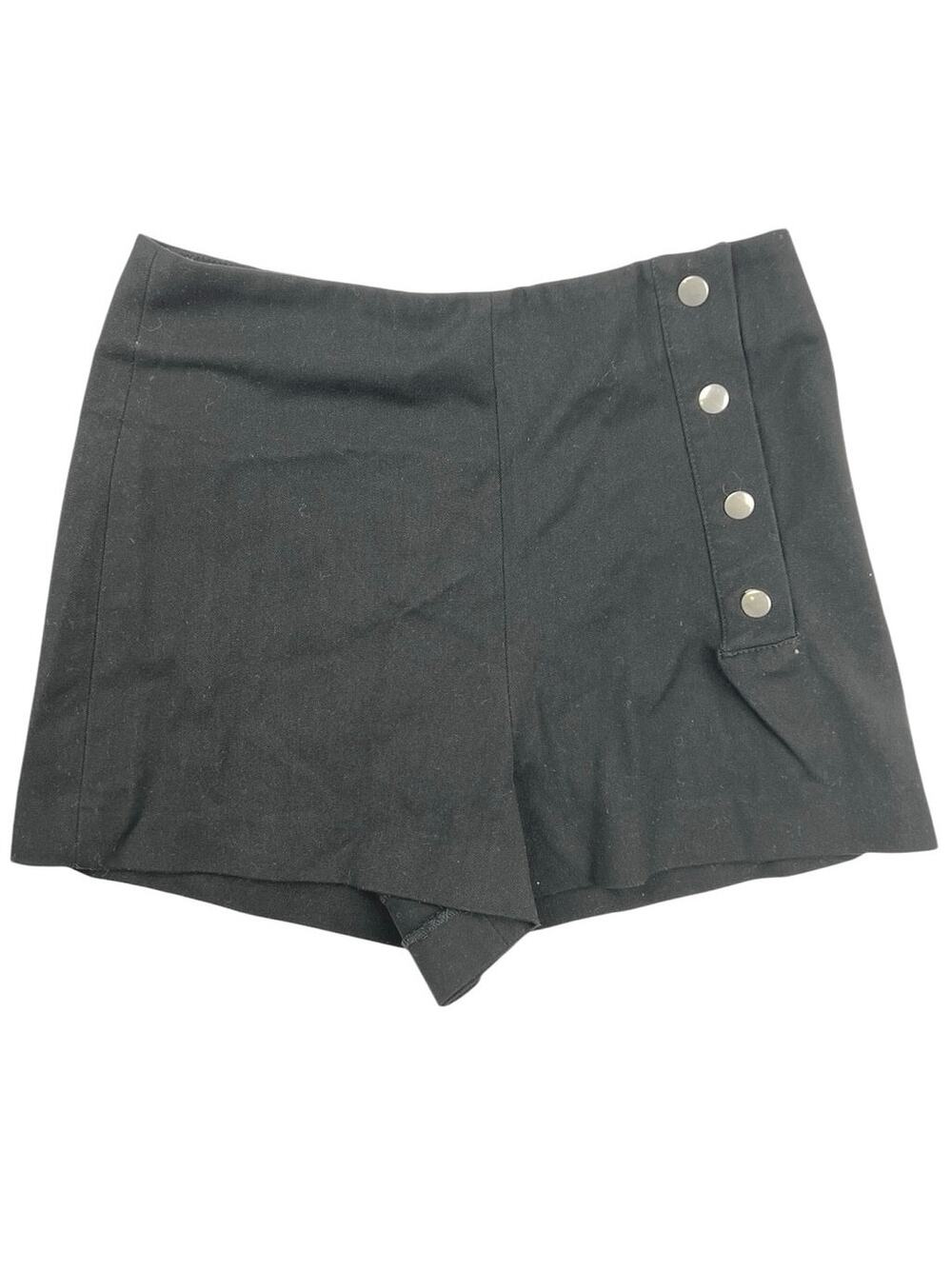 Zara Black High-Waisted Twill Snap Metal Buttons Stretch Casual Travel Shorts XS
